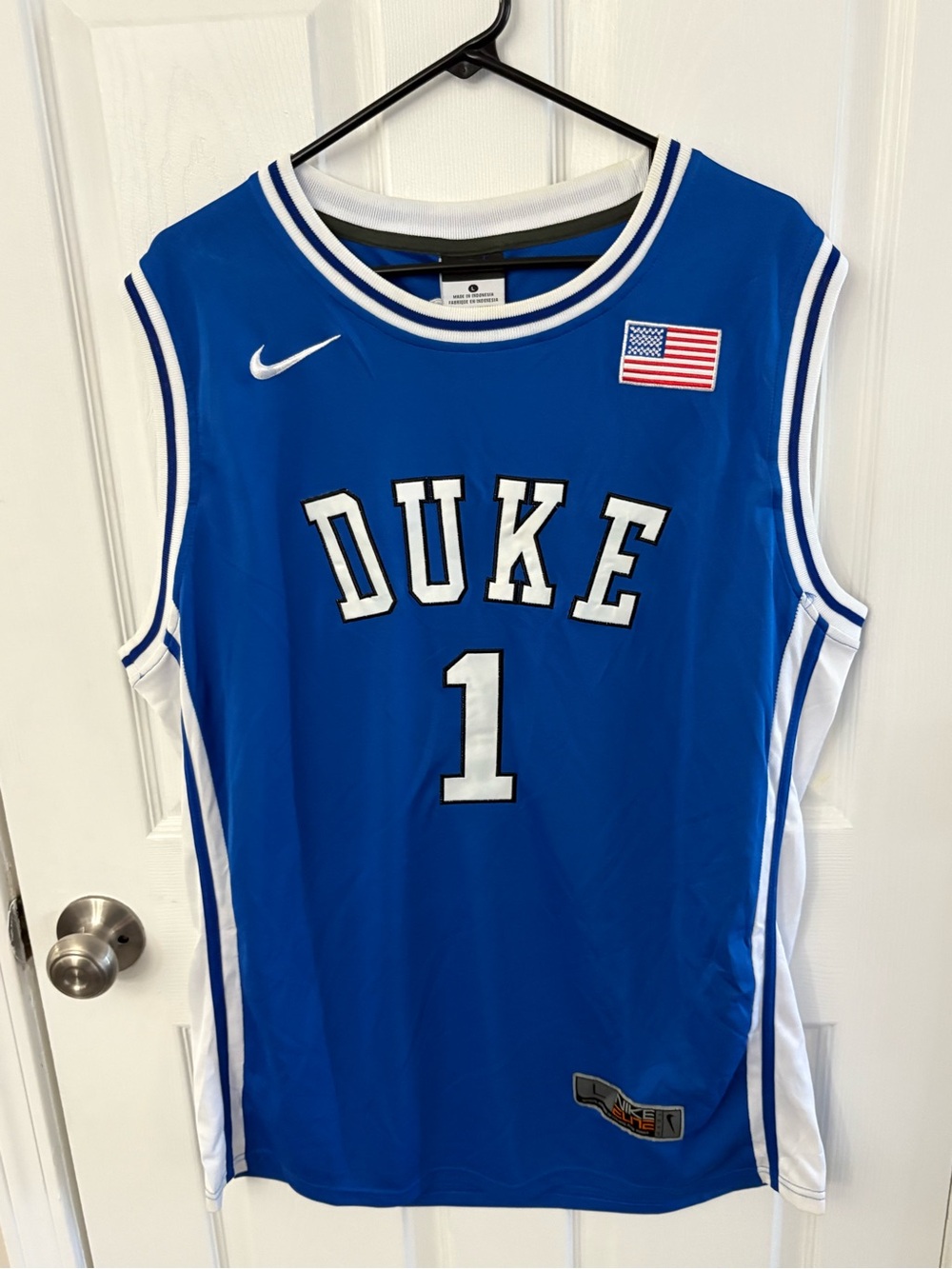 Nike Blue and White Duke Basketball Jersey #1